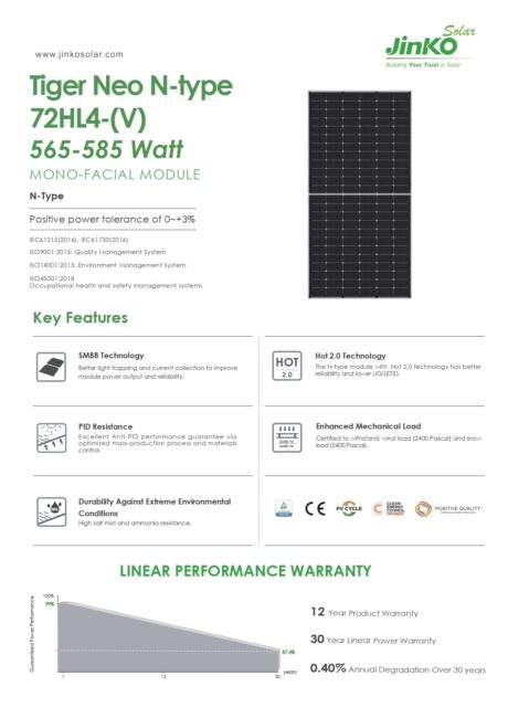 แผงโซล่าร์เซลล์ Jinko 585W N-Type