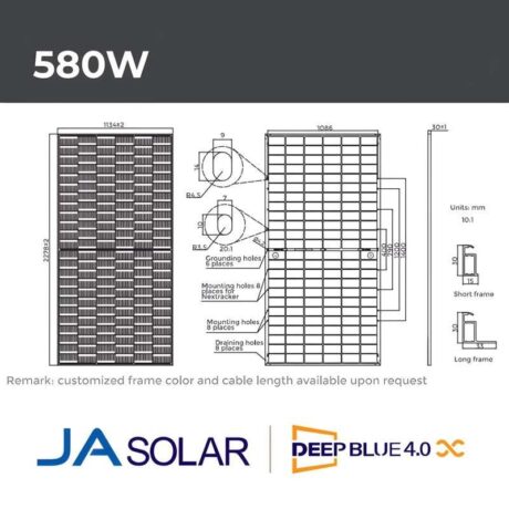 แผงโซล่าเซลล์ JA Solar ขนาด 580 วัตต์ 30 มม. (N-Type)